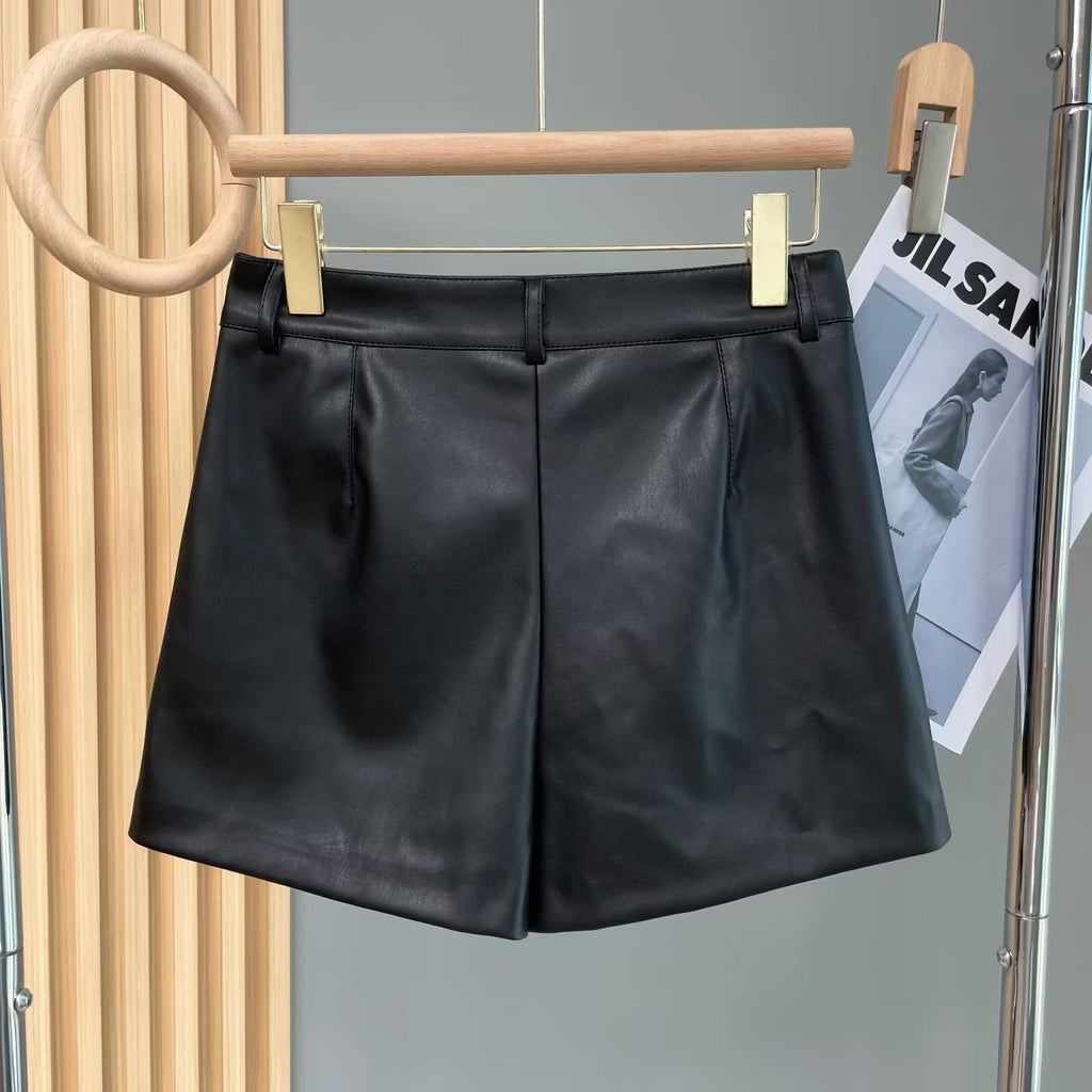 Street casual leather shorts