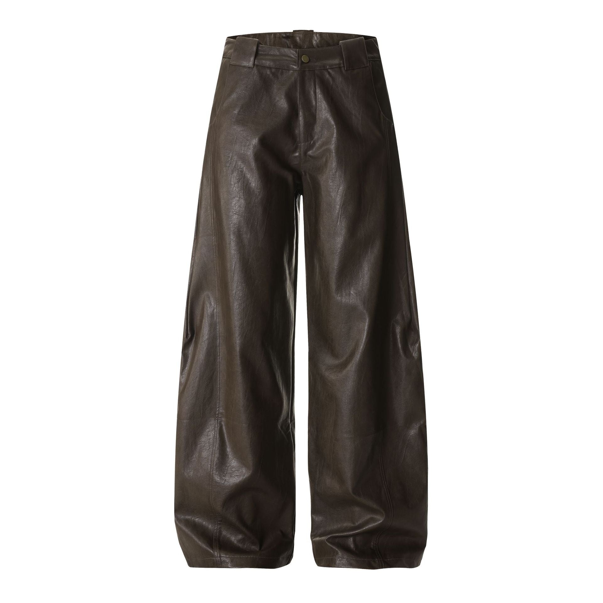 Retro loose straight leg PU leather pants