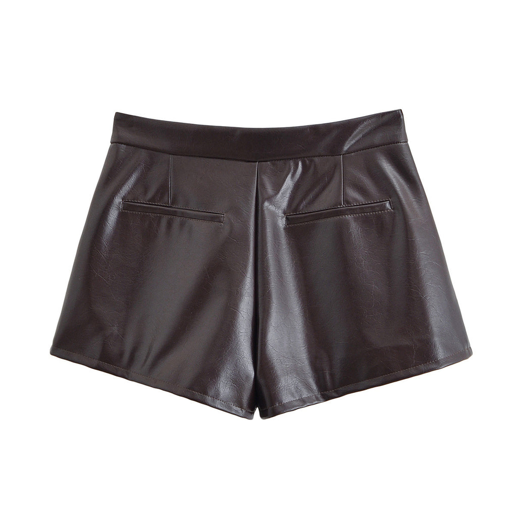 Street Cool Wide Leg Leather Shorts Women's Wear