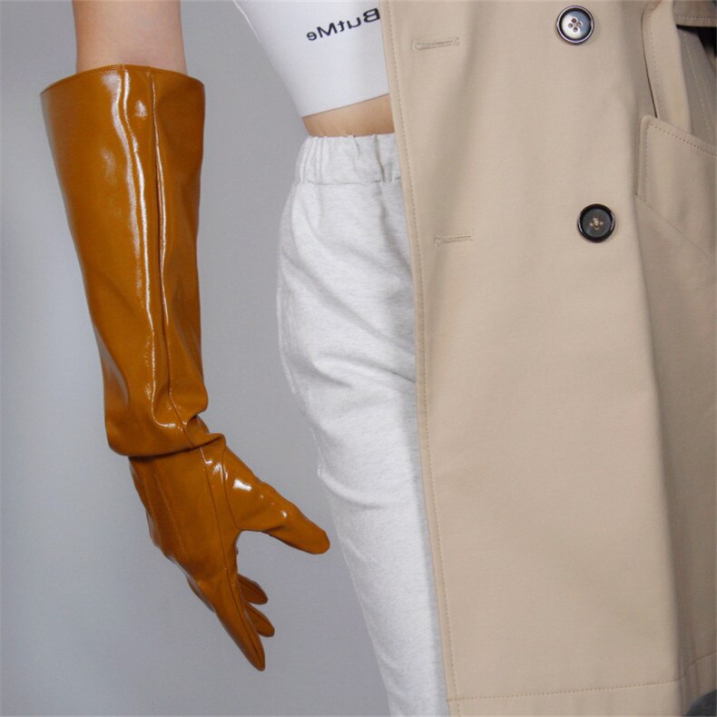 50cm Patent Leather Long Gloves Big Sleeve Lantern Sleeve Emulation Leather Bright Leather Bright Rose Red Female WPU12-50W