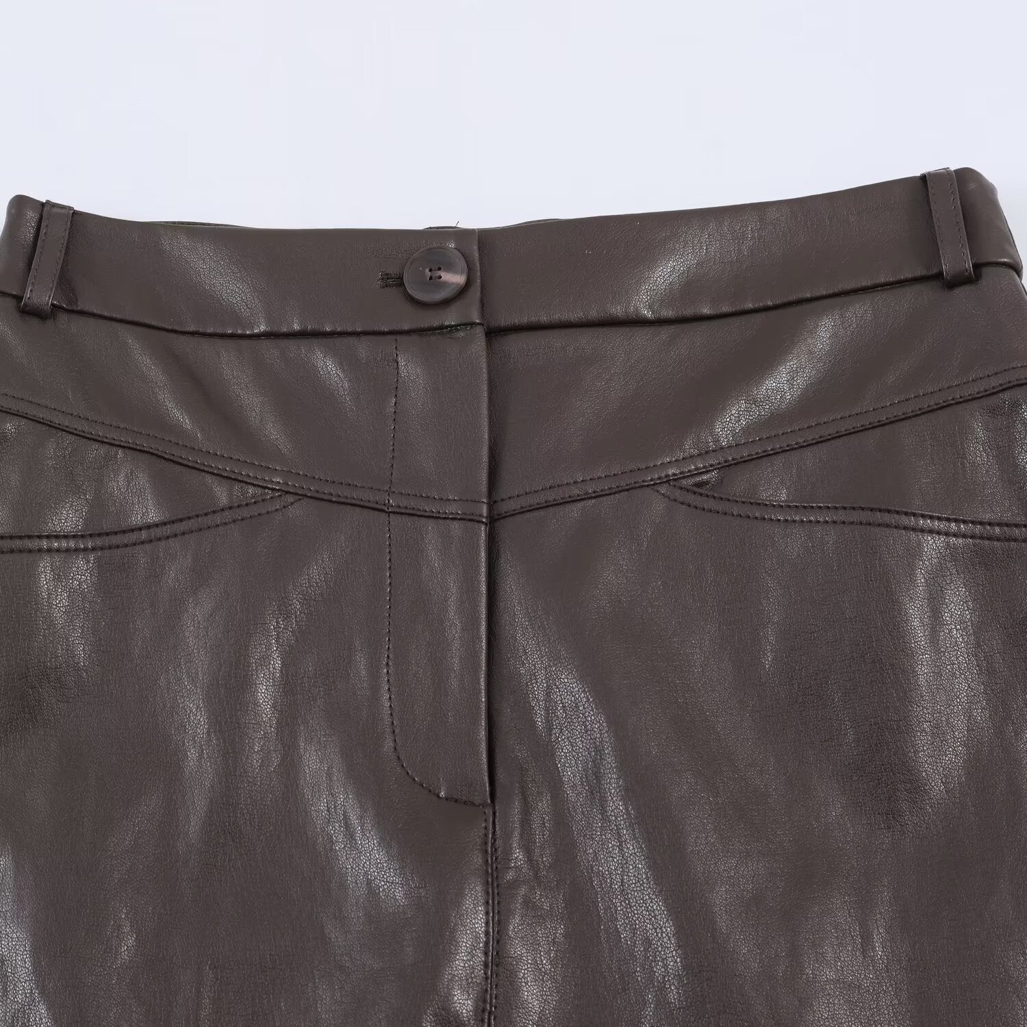 Commuting style faux leather pleated skirt