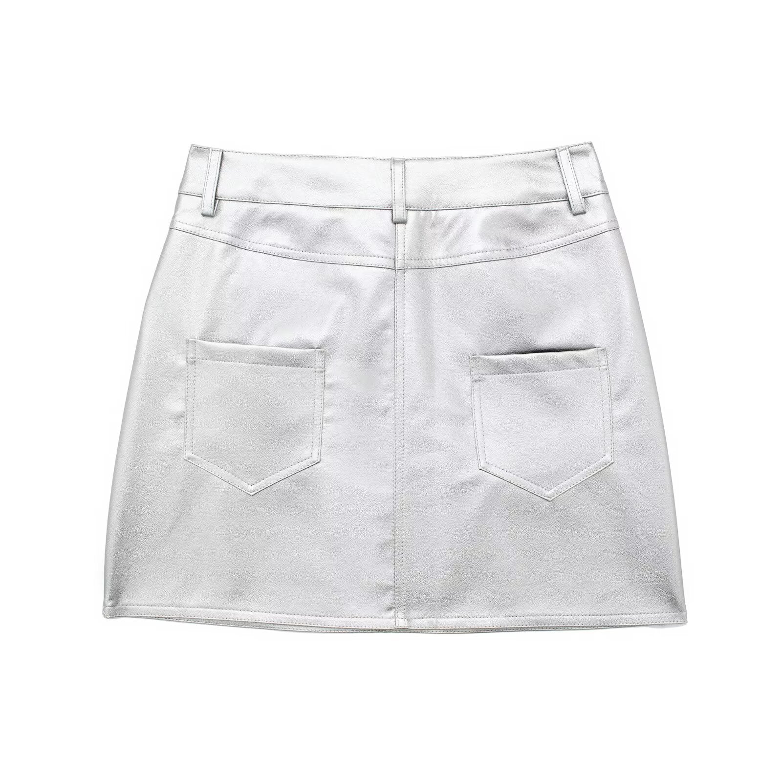 Spicy Girl Silver Bright Leather Half Skirt