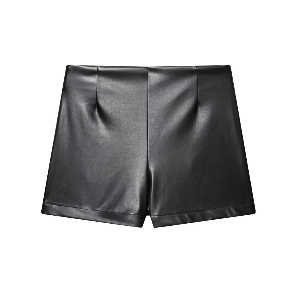Street imitation leather high waisted shorts
