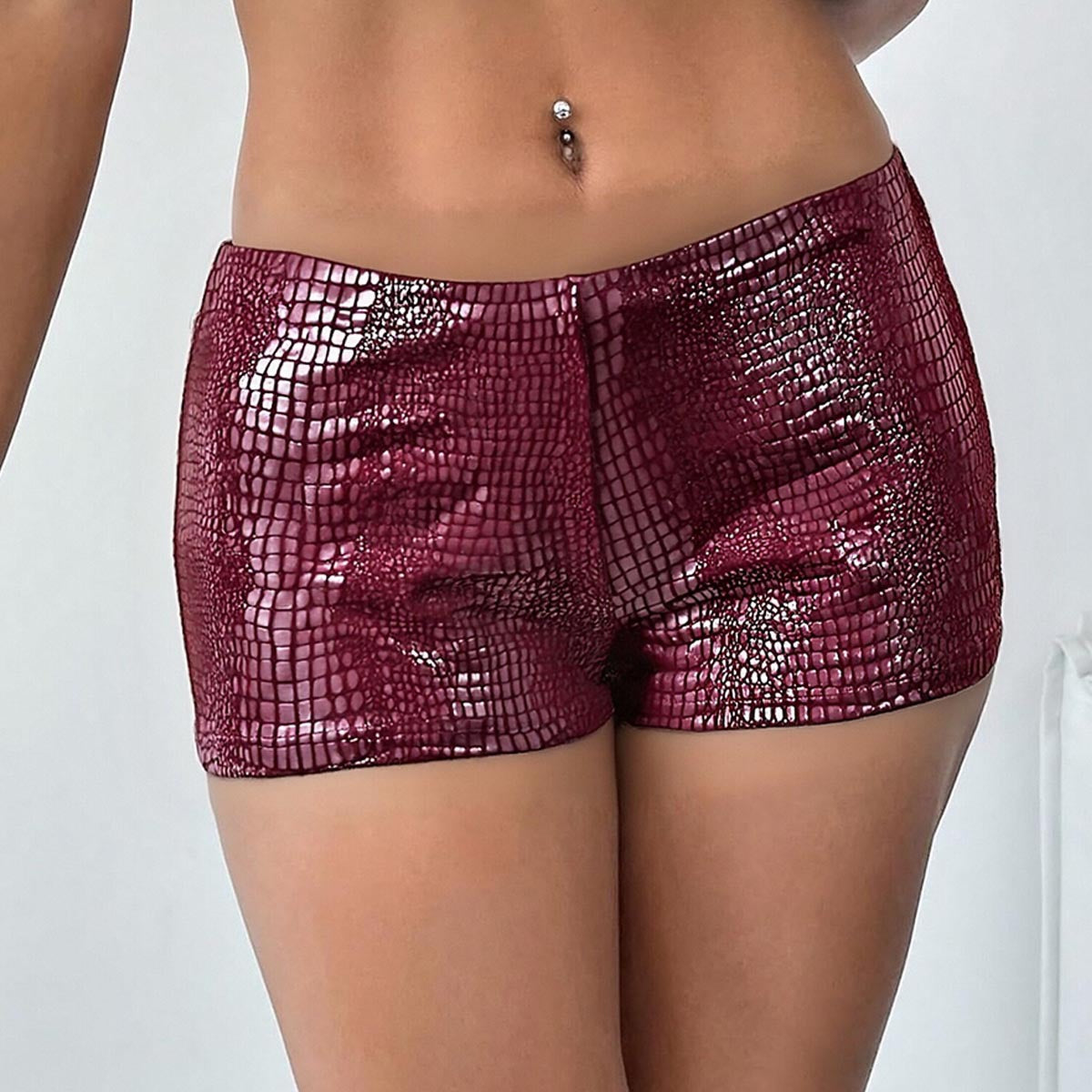 Butt hugging low waist PU leather shorts for women