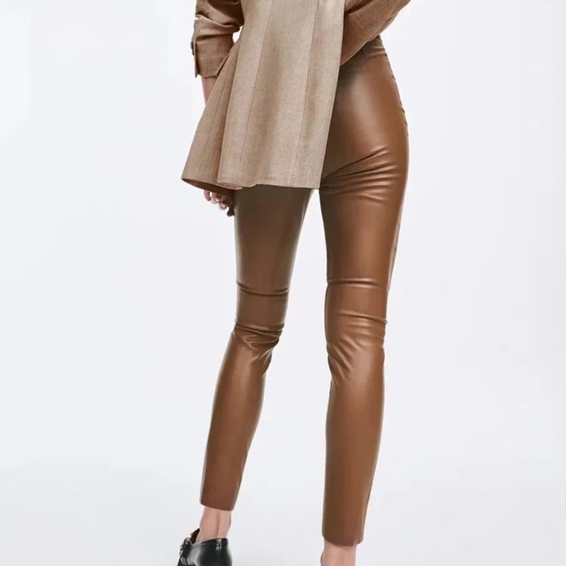Women Pants  Spring Women's Fashion Faux Leather High Waist Leggings Trousers Vintage Elegant Female Casual Trousers