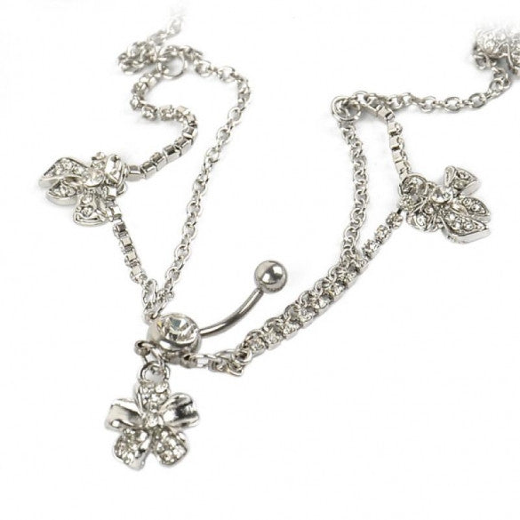 Cross Navel Barbell Bar Ring Body Waist Belly Chain Flower Pendant - Sins & Temptations