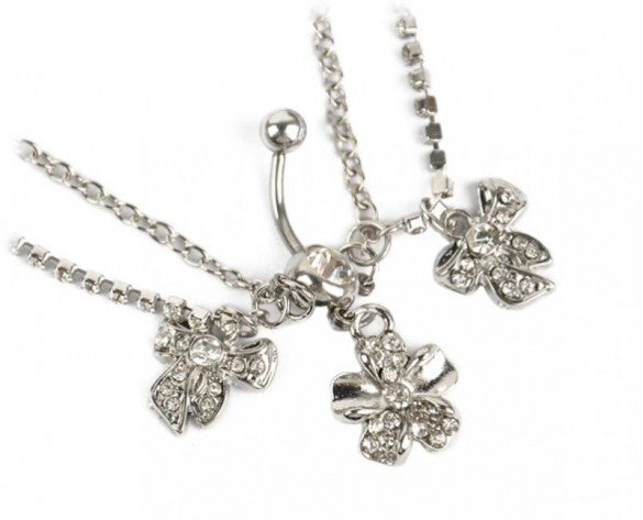 Cross Navel Barbell Bar Ring Body Waist Belly Chain Flower Pendant - Sins & Temptations