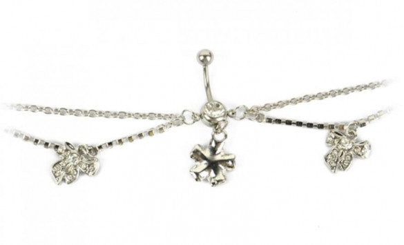 Cross Navel Barbell Bar Ring Body Waist Belly Chain Flower Pendant - Sins & Temptations