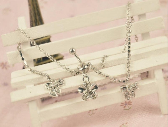 Cross Navel Barbell Bar Ring Body Waist Belly Chain Flower Pendant - Sins & Temptations