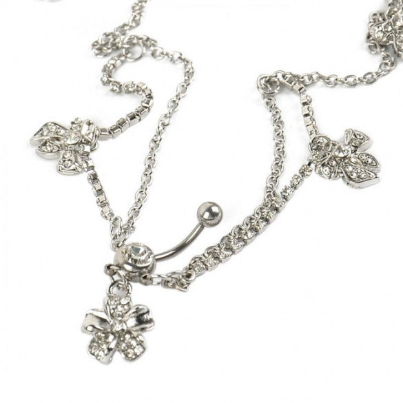 Cross Navel Barbell Bar Ring Body Waist Belly Chain Flower Pendant - Sins & Temptations
