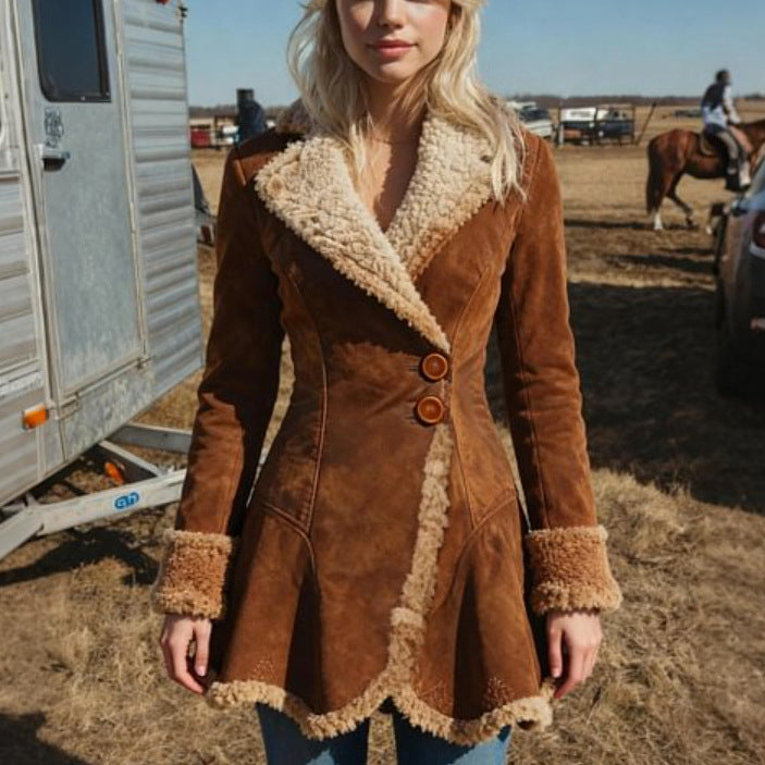 Faux Fur Lined Leather Jacket Women's Winter Warm Outerwear Coat