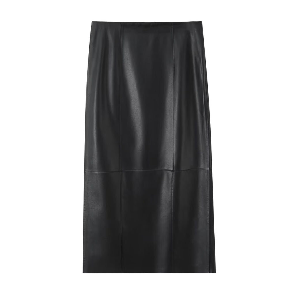Pure leather strapless+leather skirt for women's wear