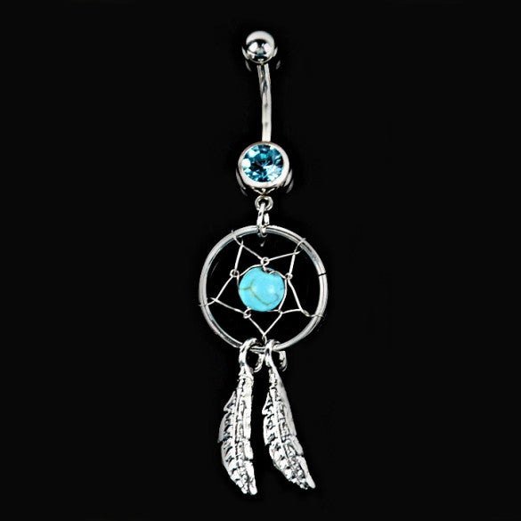 Crystal Gem Catcher Dangle Belly Navel Barbell Button Bar Ring - Sins & Temptations