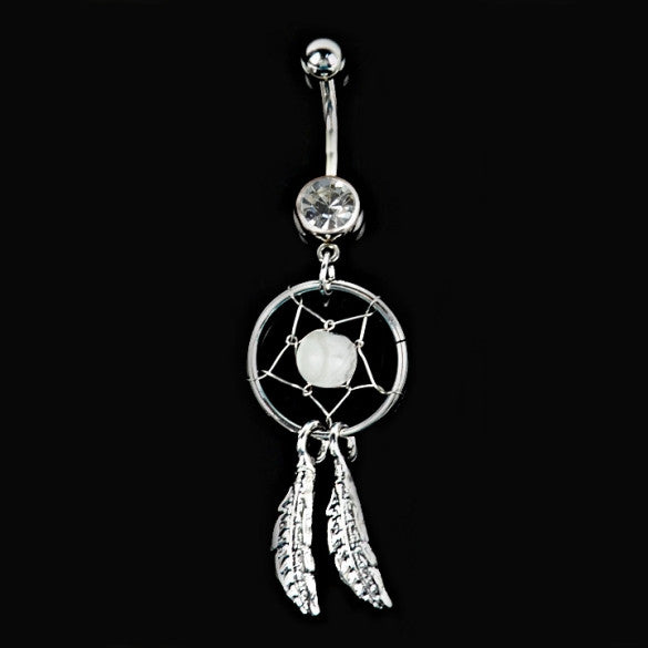 White Crystal Gem Catcher Dangle Belly Navel Barbell Button Bar Ring - Sins & Temptations