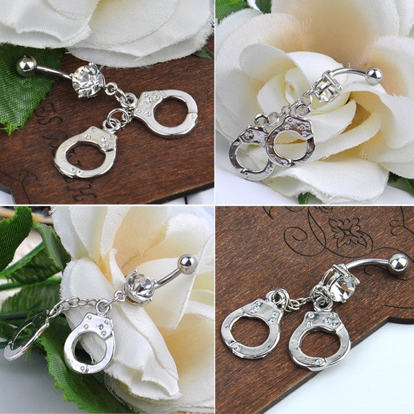Handcuffs Crystal Rhinestone Navel Belly Button Body Piercing Navel Ring - Sins & Temptations