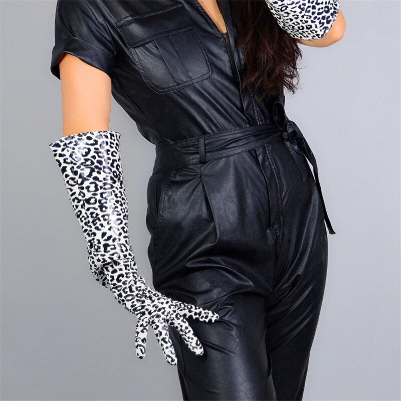 50cm Patent Leather Long Gloves Big Sleeve Lantern Sleeve Emulation Leather Bright Leather Bright Rose Red Female WPU12-50W