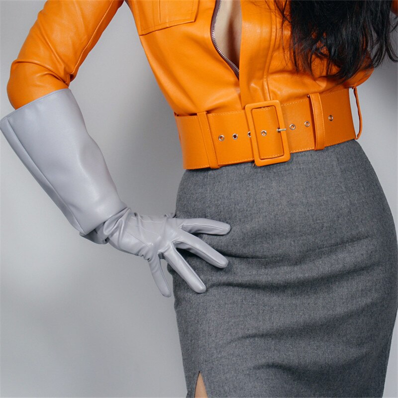 50cm Patent Leather Long Gloves Big Sleeve Lantern Sleeve Emulation Leather Bright Leather Bright Rose Red Female WPU12-50W