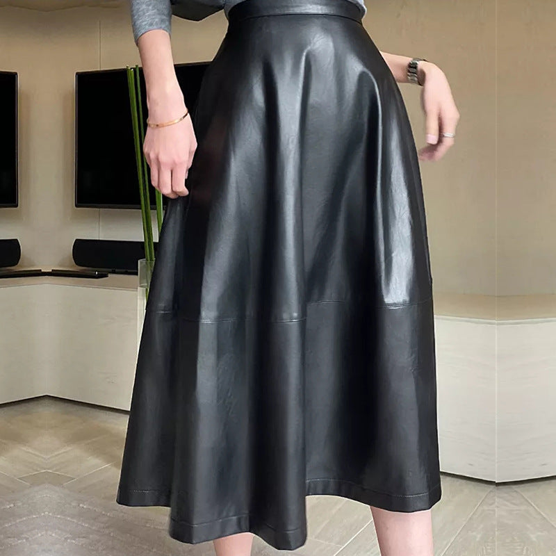 European and American leather skirt, half body skirt, PU leather women's umbrella skirt