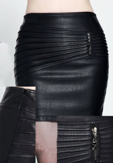 Ultra Sexy Enchanting Black Leather Zipper Skirt