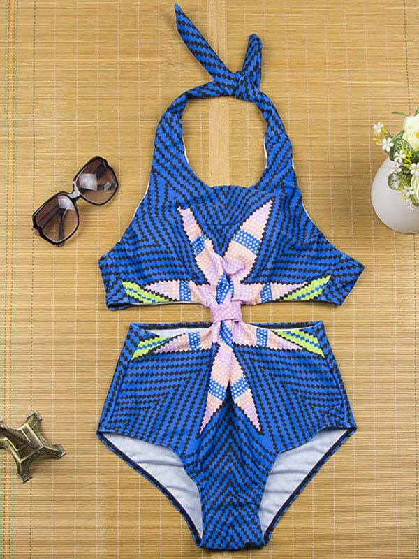 Blue Halter Cut Out Swimwear Lingerie - Sins & Temptations