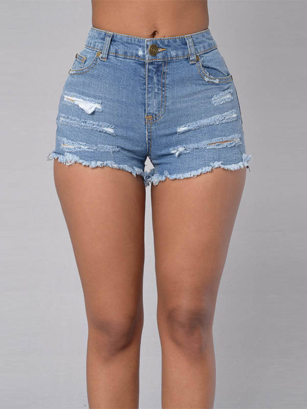 Light Acid Wash Distressed Ripped Denim Jeans Shorts - Sins & Temptations