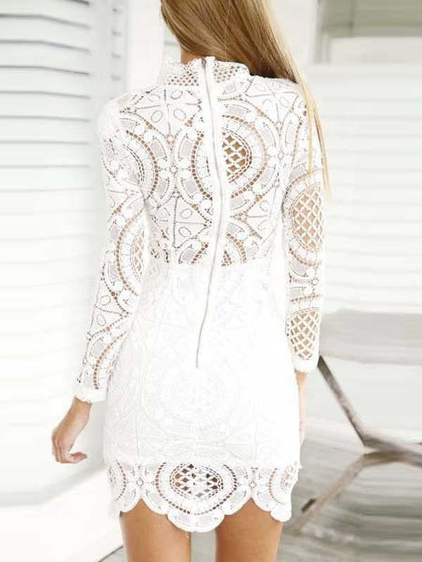Fashion White Long Sleeve Lace party wear Dress - Sins & Temptations