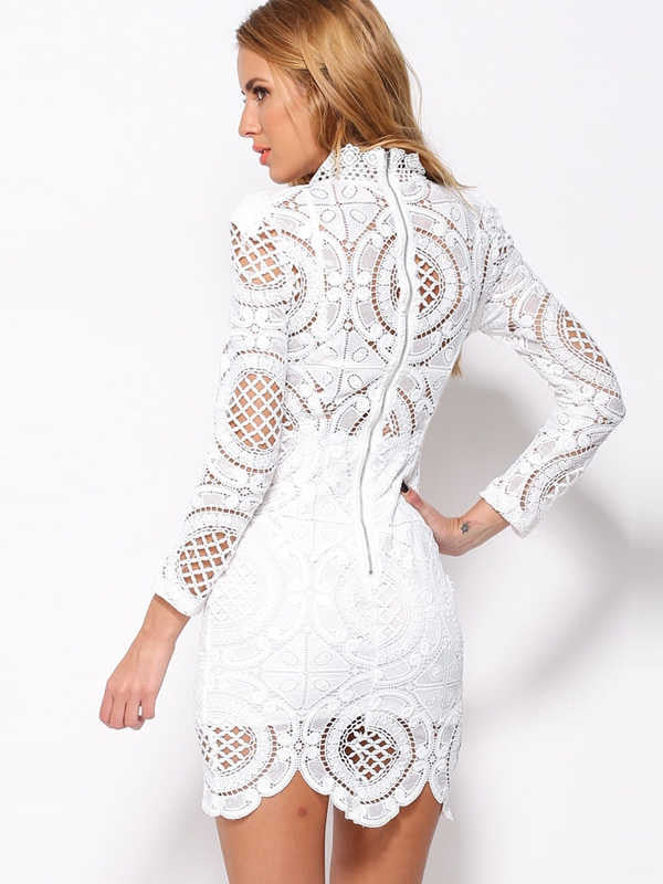 Fashion White Long Sleeve Lace party wear Dress - Sins & Temptations