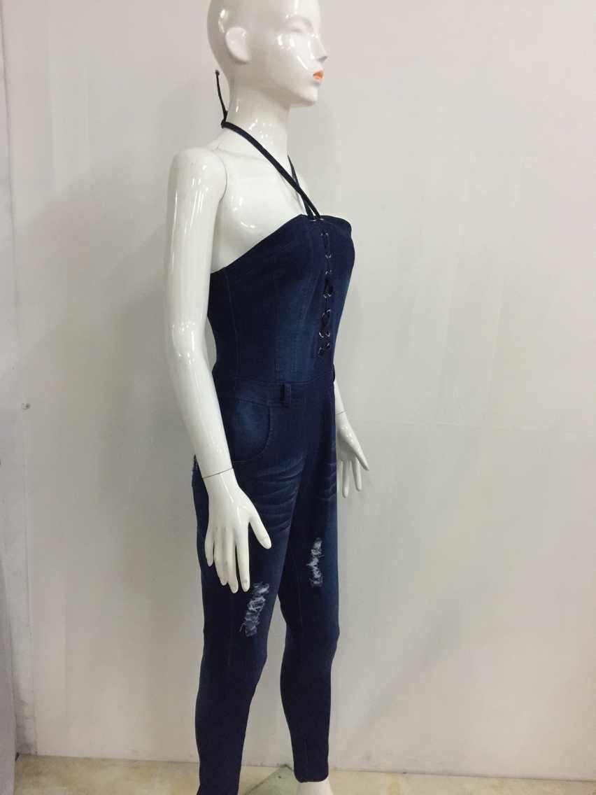 Trendy Wash Ripped Suspender Denim Jeans Jumpsuit Romper - Sins & Temptations