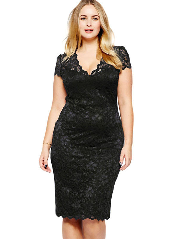 XL-3XL Black Lace Women Clubwear Midi Dress - Sins & Temptations