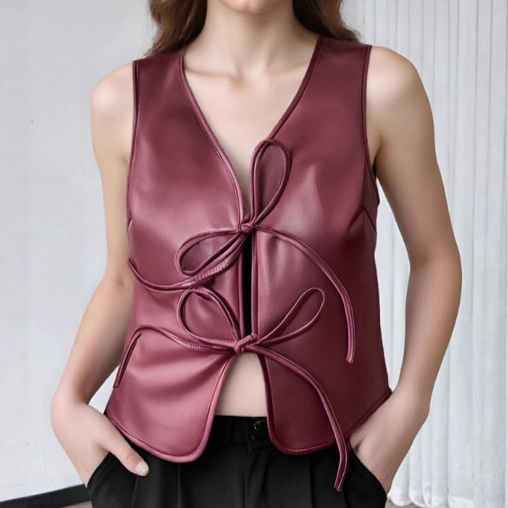 Sleeveless lace up vest top made of PU leather
