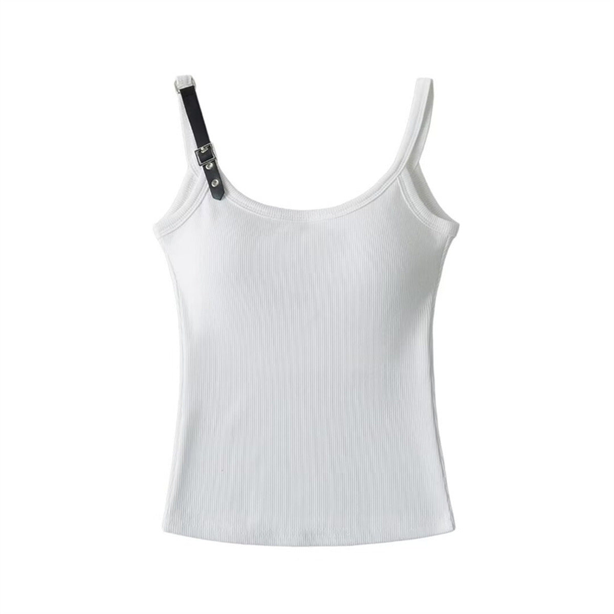 Spliced leather shoulder strap slim fit camisole top