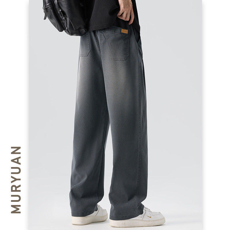 Men's Faux Denim Vintage Bleached Simple Casual Pants