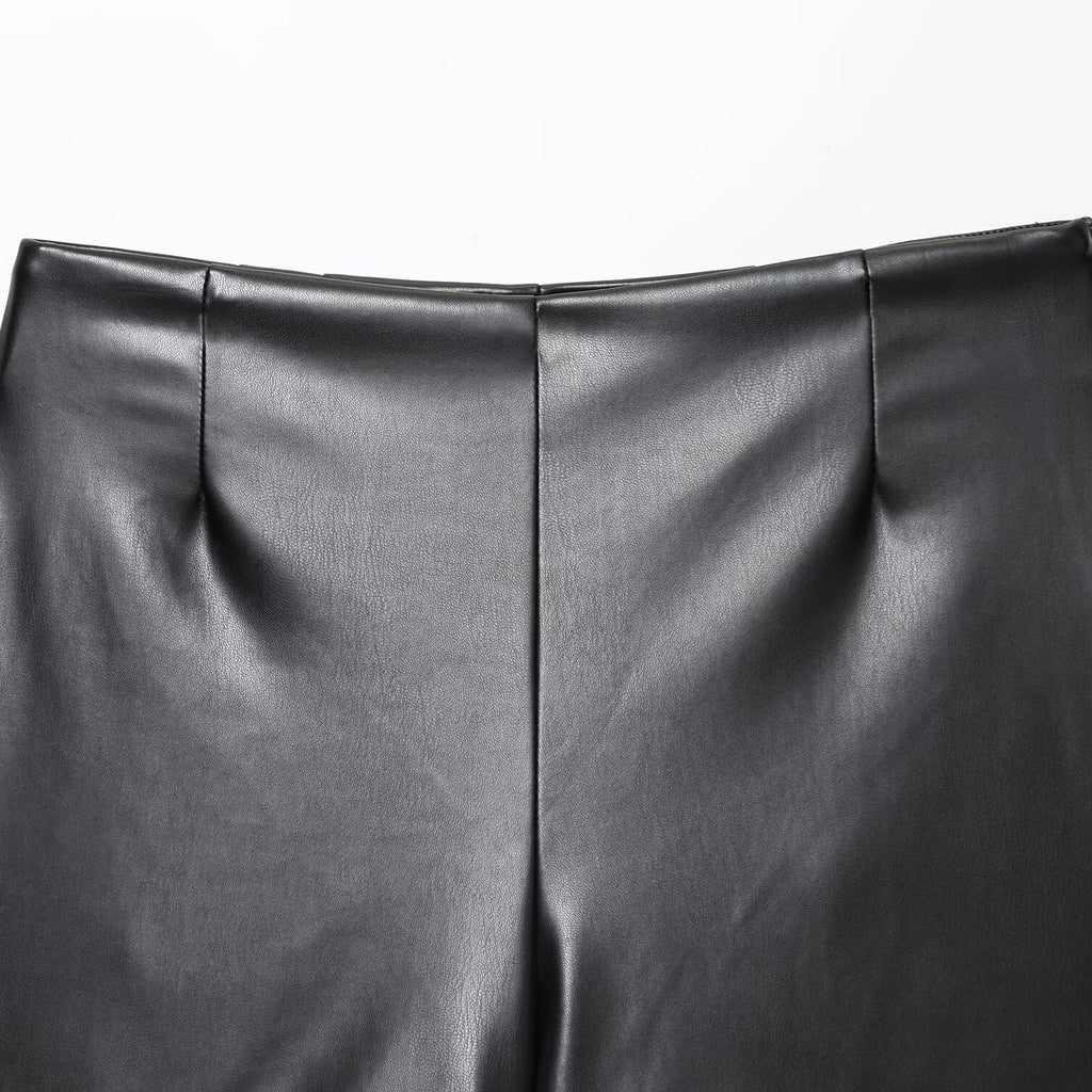 Street imitation leather high waisted shorts