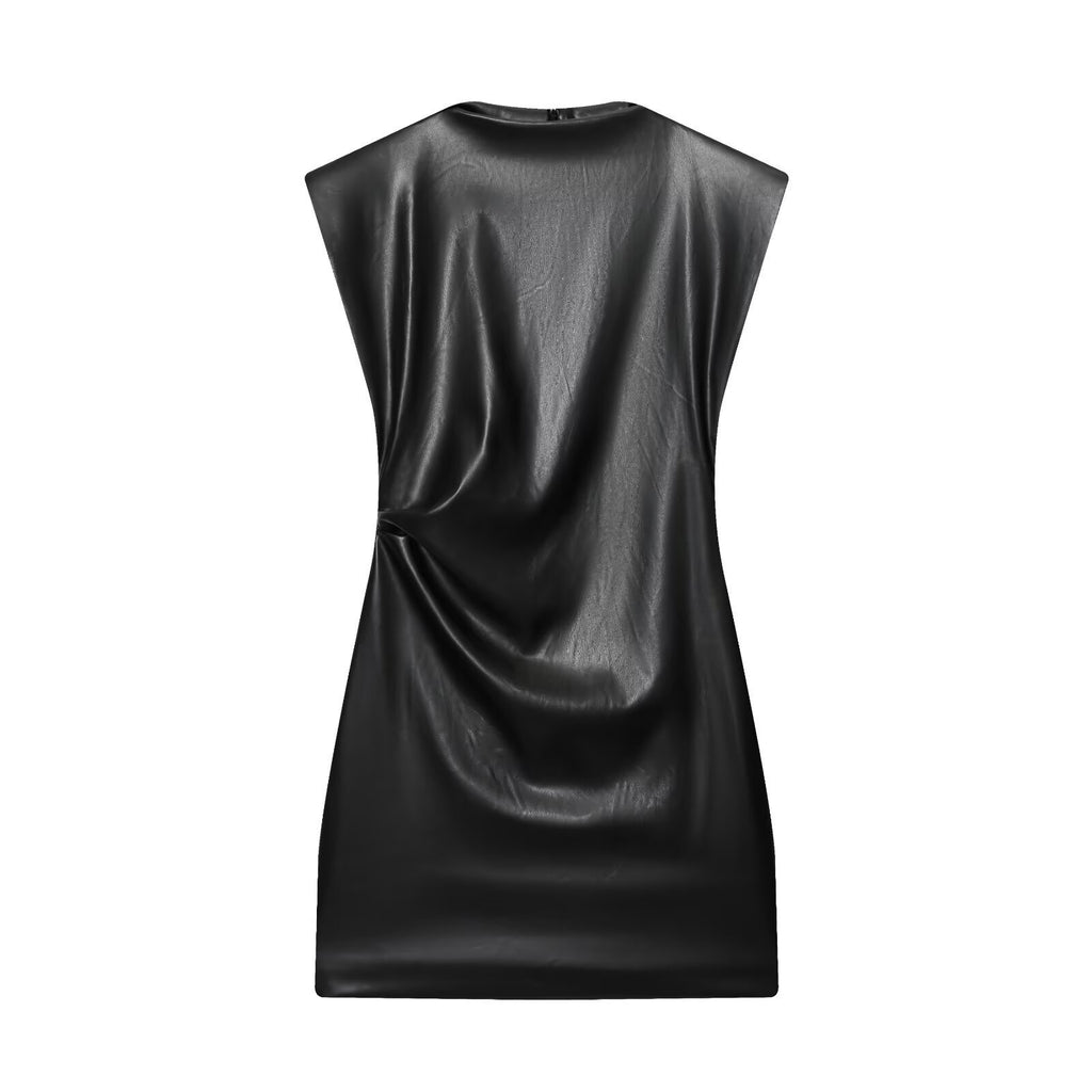 Imitation leather shoulder pad short dress for spring