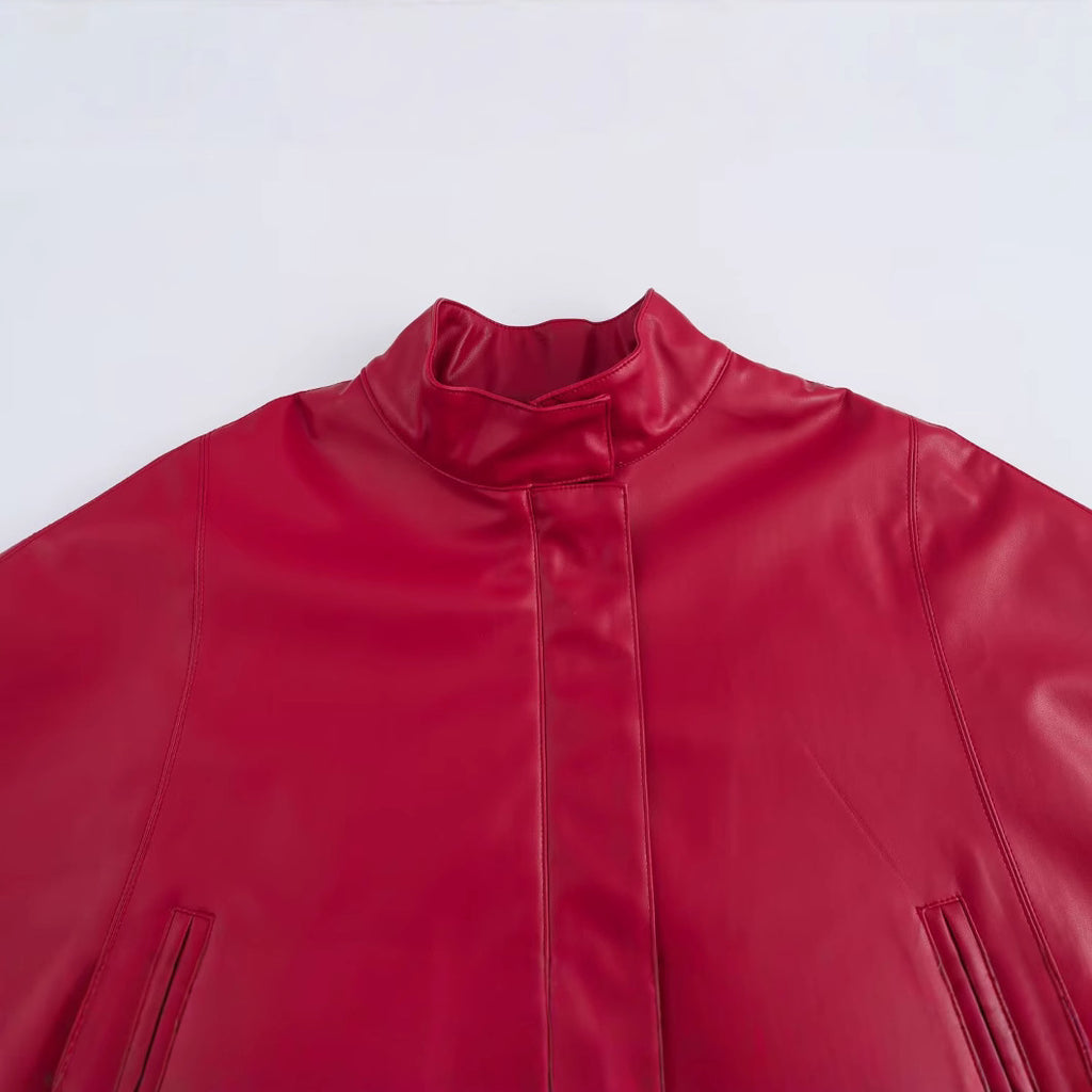 Fashionable and versatile solid color zipper leather short cape jacket for women