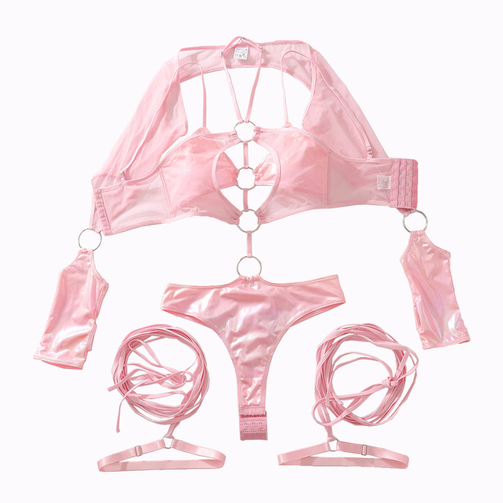New Pure Desire Mesh Splicing Leather jumpsuit