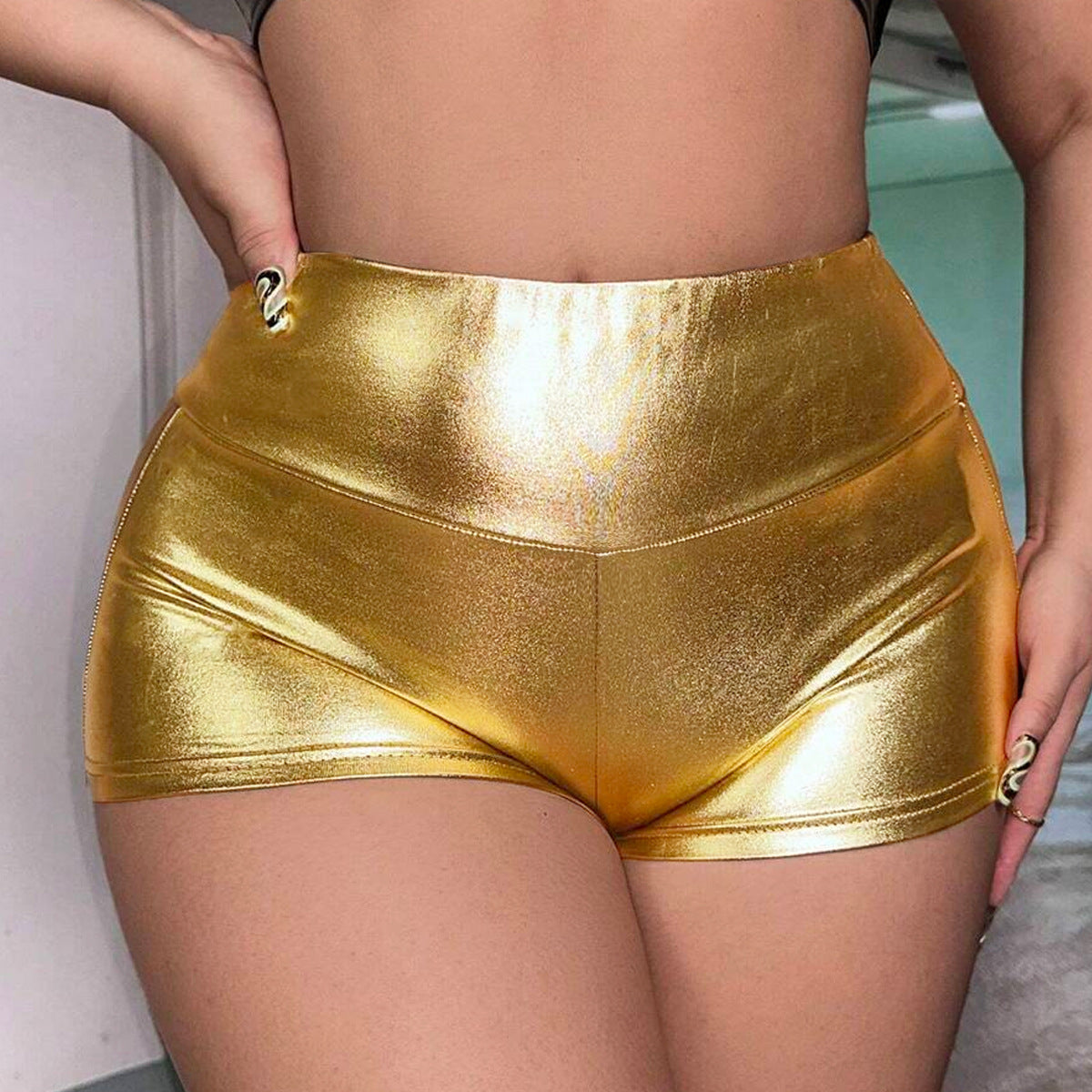 Sexy slim fit hip hugging PU leather hot pants for women