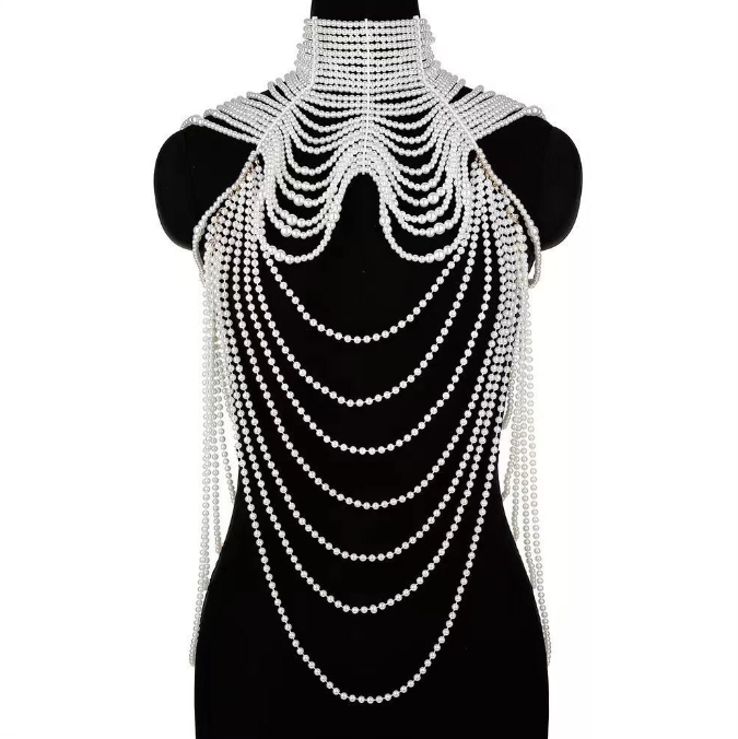 Personality Fashion Pearl Jewelry Leather Exaggerated Multilayer Pearl Body Chain