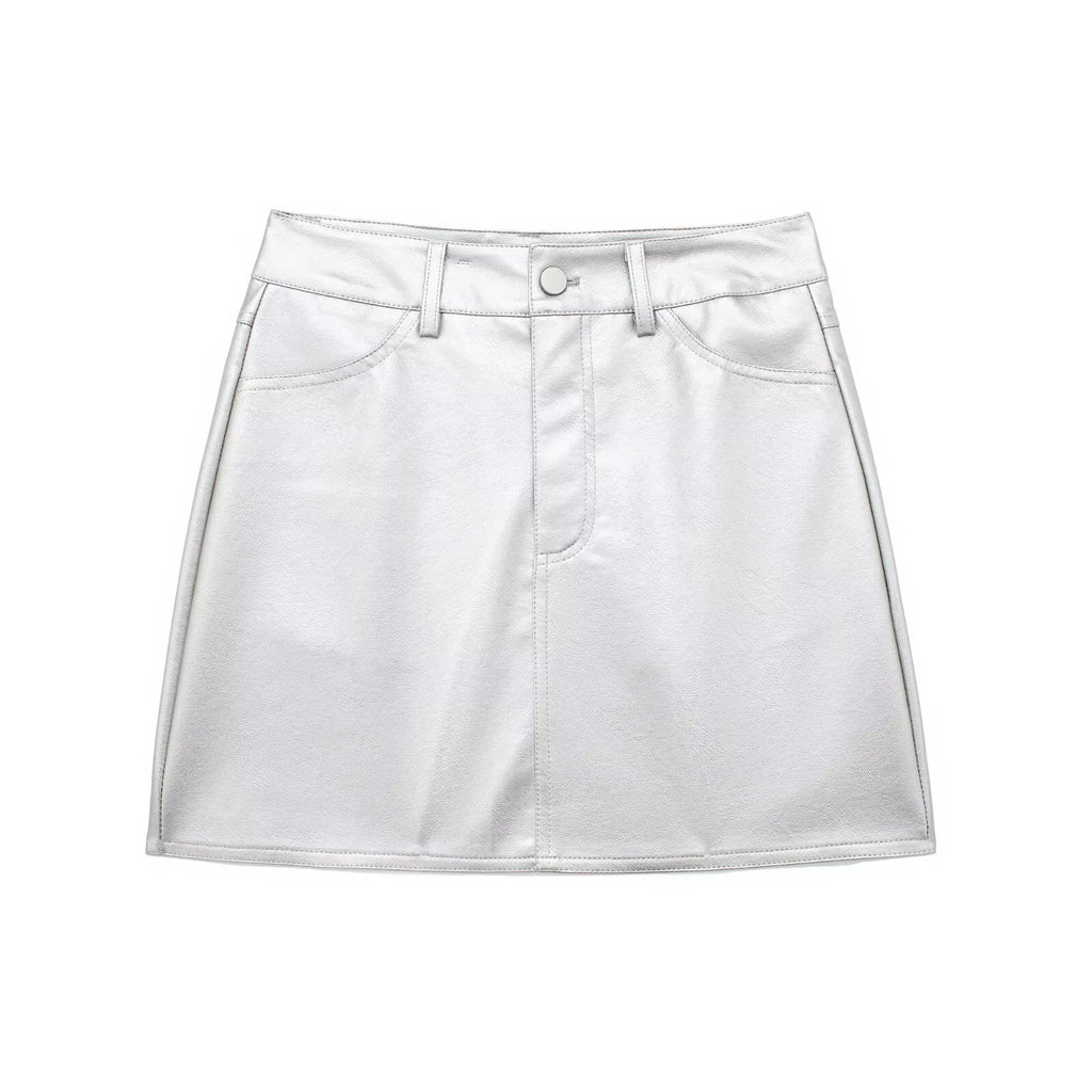 Spicy Girl Silver Bright Leather Half Skirt