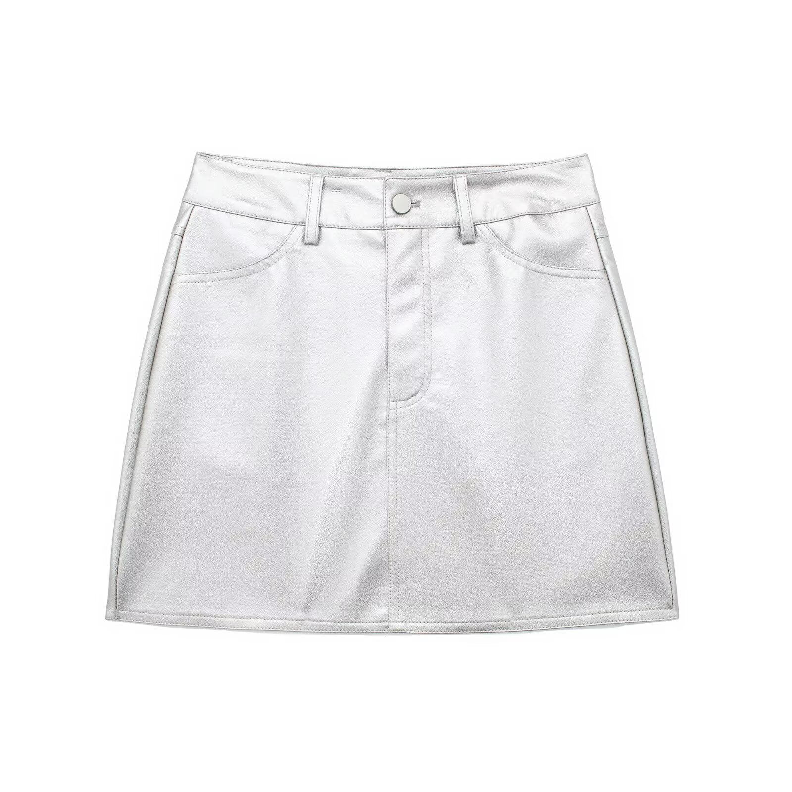 Spicy Girl Silver Bright Leather Half Skirt