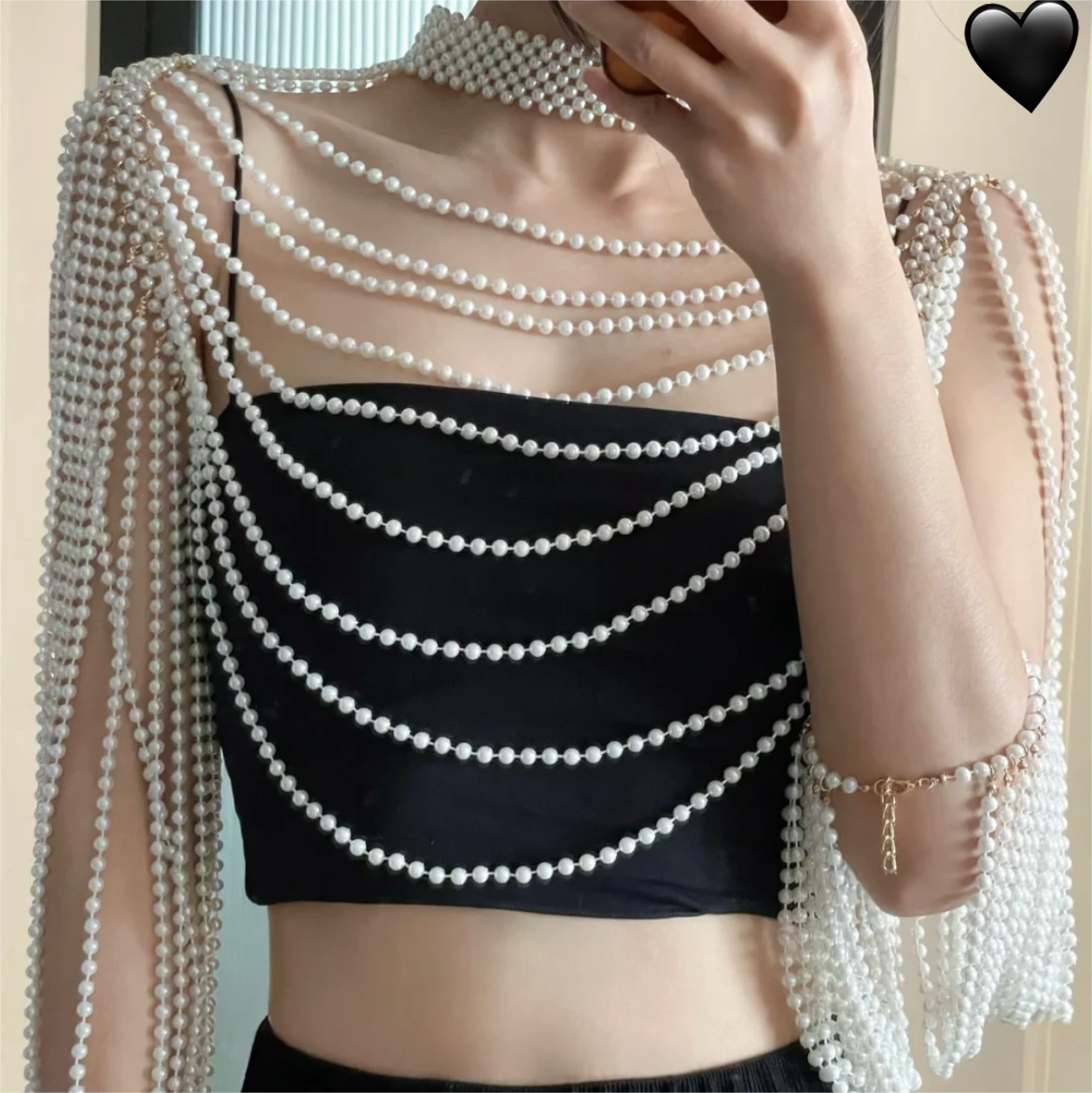 Personality Fashion Pearl Jewelry Leather Exaggerated Multilayer Pearl Body Chain