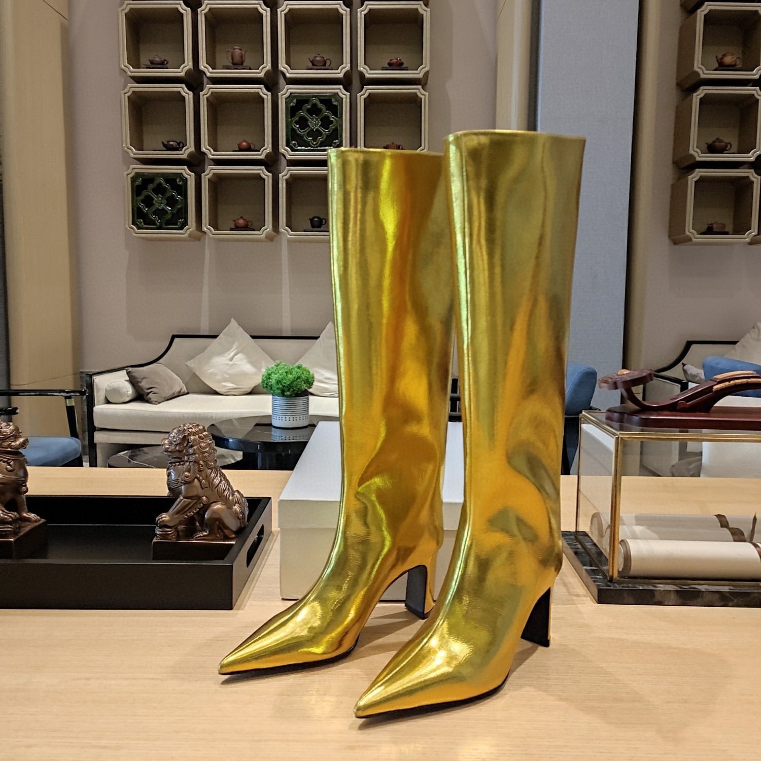 Metallic Leather Knee-high Boots Women
