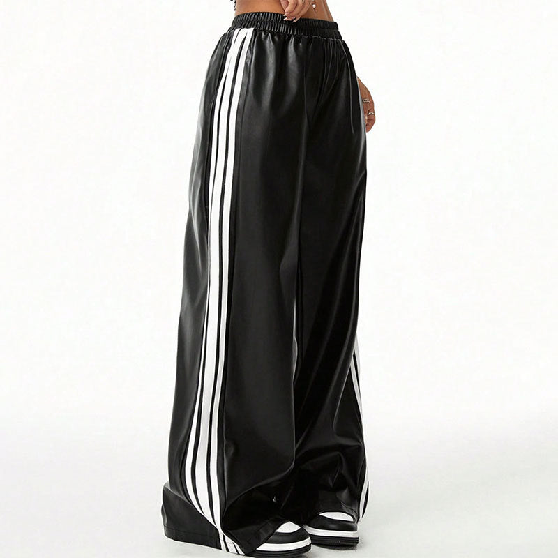 Women's Cuffed Side Stripe Leather Pants