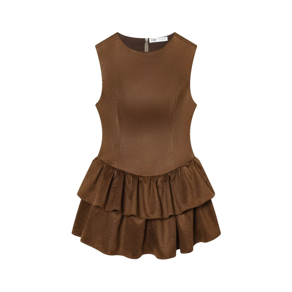 Layered Faux Suede Texture Mini Dress