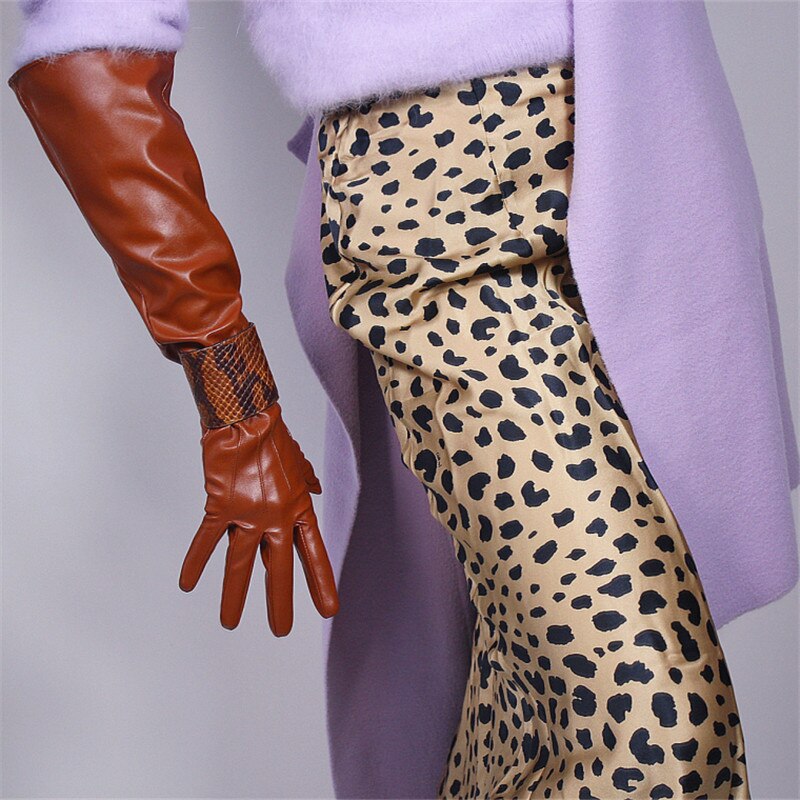 50cm Patent Leather Long Gloves Big Sleeve Lantern Sleeve Emulation Leather Bright Leather Bright Rose Red Female WPU12-50W