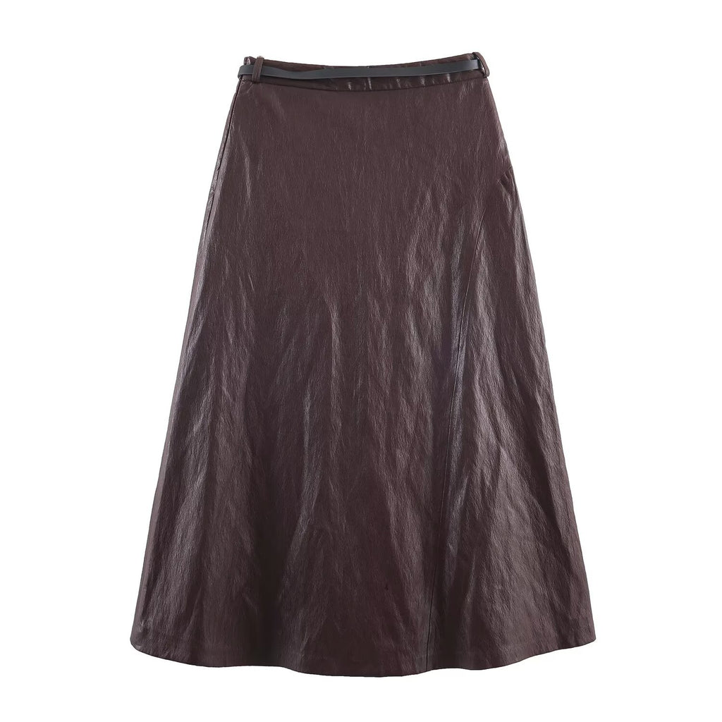 Leather effect waistband MIDI skirt