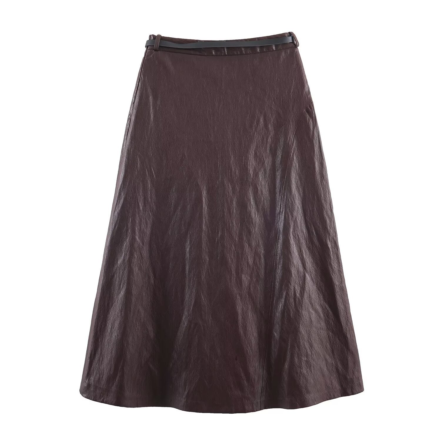 Leather effect waistband MIDI skirt