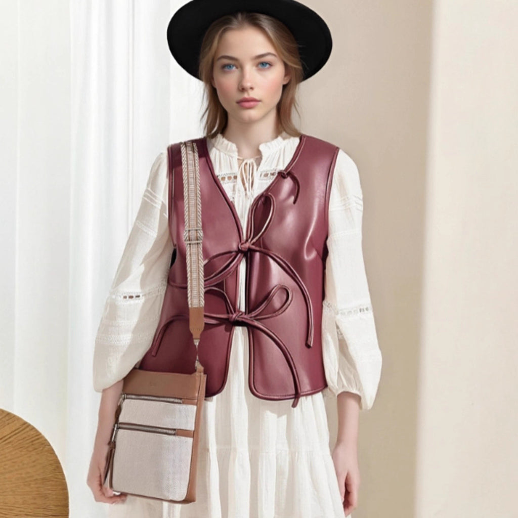 Sleeveless lace up vest top made of PU leather