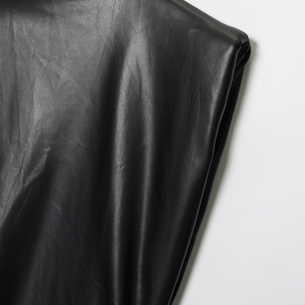 Imitation leather shoulder pad short dress for spring