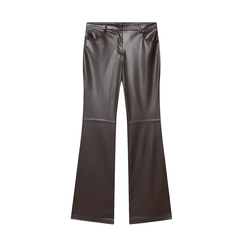 Spicy girl leather buckle micro pull slim casual leather pants